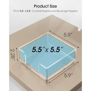 MaxGear Acrylic Cocktail Napkin Holder for Table, Clear Guest Towel Holder, Beverage Buffet Paper Napkin Caddy for Bar, Party, Dinner, Kitchen & Dining Room, Bathroom, 5.5 x 5.5 inches