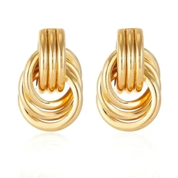 Stylish & Lightweight Chunky Gold Drop Earrings - Unique Knot Design