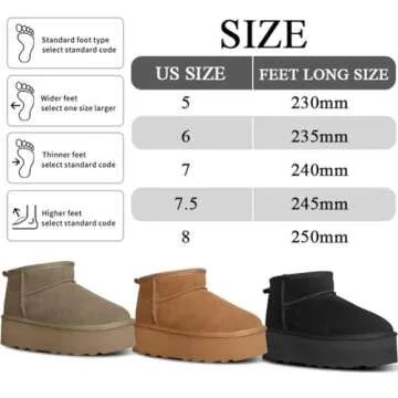 WICDIC Platform Mini Boot For Women Short Ankle Boot Fur Fleece Lined Sneakers Classic Ultra Snow Platform Anti-Slip Boot For Outdoor