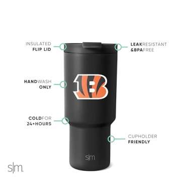 Simple Modern Officially Licensed NFL Cincinnati Bengals 30 oz Tumbler with Flip Lid and Straws | In...