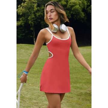 LAMISSCHE Womens Tennis Dress Built in Bra and Shorts Athletic Golf Mini Dress Backless Cut Out Ones...
