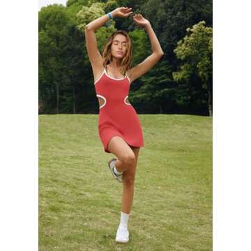 LAMISSCHE Womens Tennis Dress Built in Bra and Shorts Athletic Golf Mini Dress Backless Cut Out Onesie Rompers(Coral Red,M)