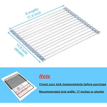 Seropy Roll Up Dish Drying Rack, Over The Sink Dish Drying Rack Kitchen Rolling Dish Drainer, Foldable Sink Rack Mat Stainless Steel Wire Dish Drying Rack for Kitchen Sink Counter Storage 17.5x11.8
