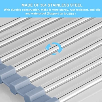 Seropy Roll Up Dish Drying Rack, Over The Sink Dish Drying Rack Kitchen Rolling Dish Drainer, Foldable Sink Rack Mat Stainless Steel Wire Dish Drying Rack for Kitchen Sink Counter Storage 17.5x11.8