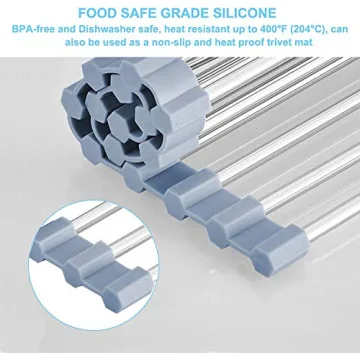 Seropy Roll Up Dish Drying Rack, Over The Sink Dish Drying Rack Kitchen Rolling Dish Drainer, Foldable Sink Rack Mat Stainless Steel Wire Dish Drying Rack for Kitchen Sink Counter Storage 17.5x11.8