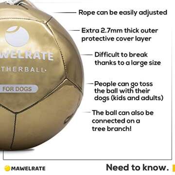 MAWELRATE Durable Tetherball for Small and Big Dogs - Perfect Heavy Duty Outdoor Dog Toy - New and Tougher Exterior - Tougher Ball and Rope Set for Hours of Fun - Interactive Dog Rope Ball