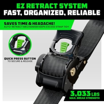 Rhino USA Retractable Ratchet Straps (2-Pack) - 2 Inch x 10 Feet (3,033lb Break Strength) - Heavy Du...