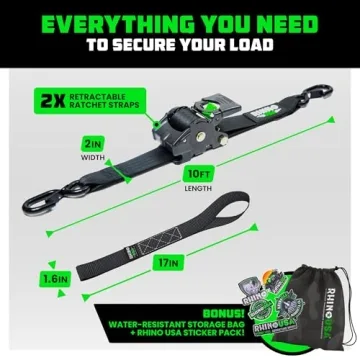 Rhino USA 2-Pack Heavy Duty Retractable Ratchet Straps