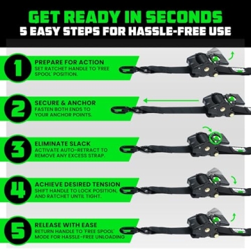 Rhino USA 2-Pack Heavy Duty Retractable Ratchet Straps
