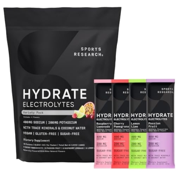 Sports Research Hydrate Electrolytes Powder Packets - Sugar-Free & Naturally Flavored with Vitamins,...