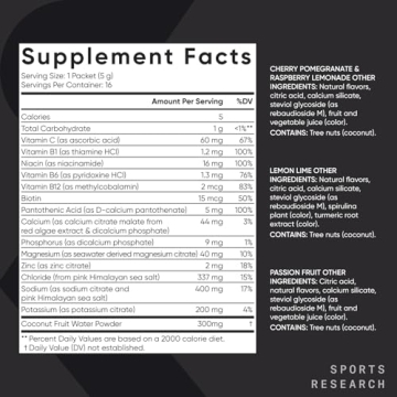 Sports Research Hydrate Electrolytes Powder Packets - Sugar-Free & Naturally Flavored with Vitamins, Minerals, and Coconut Water - Supports Hydration - 16 Packets - Variety Pack