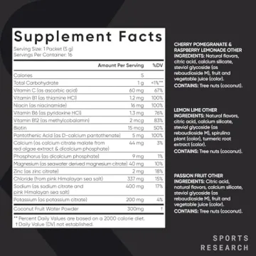 Sports Research Hydrate Electrolytes Powder Packets - Sugar-Free & Naturally Flavored with Vitamins, Minerals, and Coconut Water - Supports Hydration - 16 Packets - Variety Pack