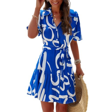 UEAL Sundresses for Women Casual Beach Cute Spring Short Sun Dress for Women 2025 Large Blue