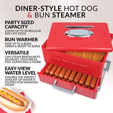 Extra Large Hot Dog Steamer for 20 Dogs and 6 Buns