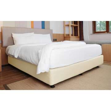 Box Spring Cover Queen Size - Jersey Knit & Stretchy Wrap Around 4 Sides Bed Skirt for Hotel & Home - Queen/Queen XL, Beige