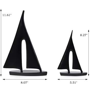 Saysmile Modern Sculptures Home Decor, Sailboat Decor Ornament, Boat Decorations Statue Decor, Art Sculptures and Statues, Sailboat Gifts Home Office Bathroom Shelf Decor (Black-2 Pack)
