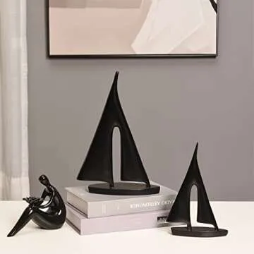 Saysmile Modern Sculptures Home Decor, Sailboat Decor Ornament, Boat Decorations Statue Decor, Art Sculptures and Statues, Sailboat Gifts Home Office Bathroom Shelf Decor (Black-2 Pack)