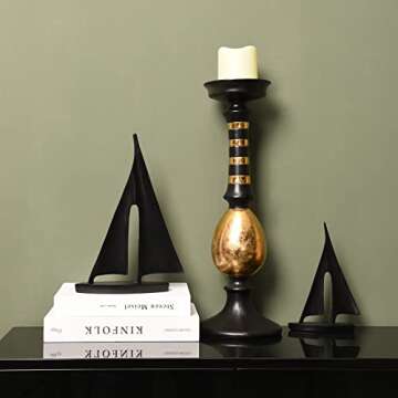 Saysmile Modern Sculptures Home Decor, Sailboat Decor Ornament, Boat Decorations Statue Decor, Art Sculptures and Statues, Sailboat Gifts Home Office Bathroom Shelf Decor (Black-2 Pack)