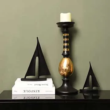 Saysmile Modern Sculptures Home Decor, Sailboat Decor Ornament, Boat Decorations Statue Decor, Art Sculptures and Statues, Sailboat Gifts Home Office Bathroom Shelf Decor (Black-2 Pack)
