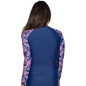 Tuga Women's L/S Rash Guard, UPF 50+, USA Made, Paisley/Navy, X-Large