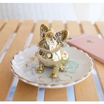 PUDDING CABIN Bulldog Ring Holder Dish, Gifts for Mom Christmas, Birthday Gift for Women Friend Girls Aunt Mothers Day Bridesmaid Wedding Engagement Xmas Gifts, Dog Mom Gifts for Women