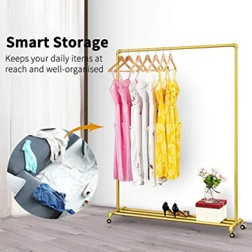 Stylish BOSURU Rolling Gold Clothing Rack for Home Displays