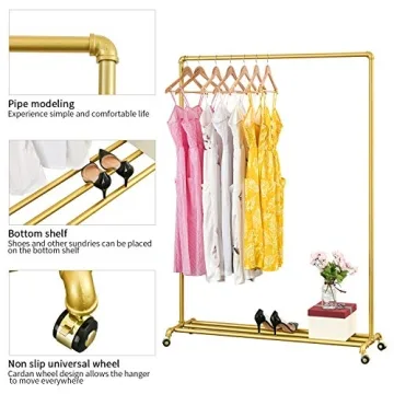 Stylish BOSURU Rolling Gold Clothing Rack for Home Displays