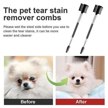 2 Pcs Double-Sided Grooming Comb - Tear Stain Remover and Eye Cleaning Brush for Dogs and Cats