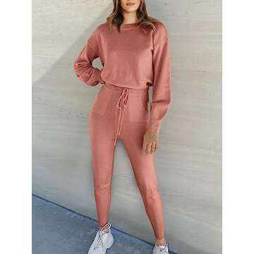 ANRABESS Women's Two Piece Outfits Sweater Sets Long Sleeve Knit Pullover and Jogger Pants Tracksuit Lounge Set 2024 Clothes Medium