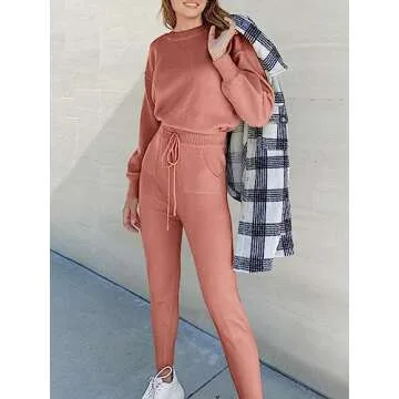 ANRABESS Women's Two Piece Outfits Sweater Sets Long Sleeve Knit Pullover and Jogger Pants Tracksuit Lounge Set 2024 Clothes Medium