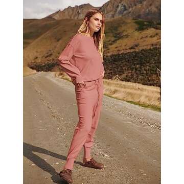 ANRABESS Women's Two Piece Outfits Sweater Sets Long Sleeve Knit Pullover and Jogger Pants Tracksuit Lounge Set 2024 Clothes Medium