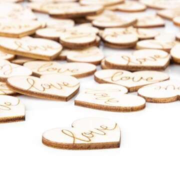 Andaz Press Engraved Wood Heart Confetti, Love, 100-pack, Wood Confetti Hearts For Wedding Engagemen...