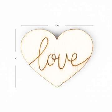 Andaz Press Engraved Wood Heart Confetti, Love, 100-pack, Wood Confetti Hearts For Wedding Engagement Party Confetti, Bridal Shower Confetti For Tables, Bridal Shower Table Decorations