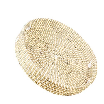 Natural Seagrass Round Serving Tray with Handles and Versatility