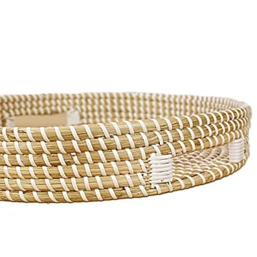 Natural Seagrass Round Serving Tray with Handles and Versatility