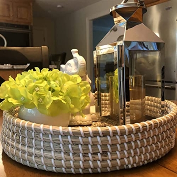 Natural Seagrass Round Serving Tray with Handles and Versatility