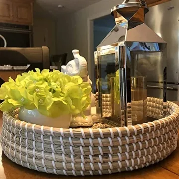 Natural Seagrass Round Serving Tray with Handles and Versatility