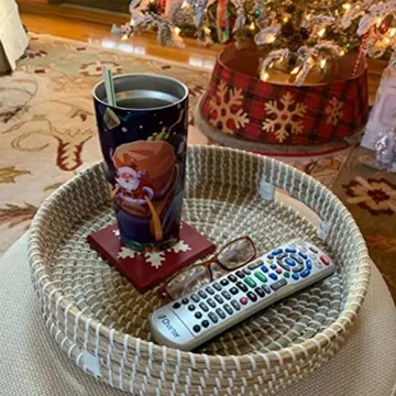 Natural Seagrass Round Serving Tray with Handles and Versatility