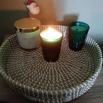 Natural Seagrass Round Serving Tray with Handles and Versatility