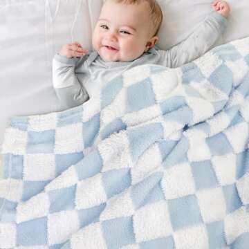 HOMRITAR Checkered Baby Blanket for Boys Girls Warm Cozy Reversible Checkerboard Toddlers Blanket, F...