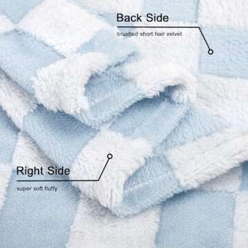 HOMRITAR Checkered Baby Blanket for Boys Girls Warm Cozy Reversible Checkerboard Toddlers Blanket, Fluffy Fuzzy Plush Lightweight Bed Blanket with Chessboard Grid Design 350GSM Baby Blue 30 x 40 Inch