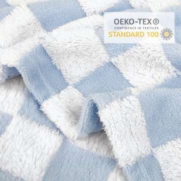 HOMRITAR Checkered Baby Blanket for Boys Girls Warm Cozy Reversible Checkerboard Toddlers Blanket, Fluffy Fuzzy Plush Lightweight Bed Blanket with Chessboard Grid Design 350GSM Baby Blue 30 x 40 Inch