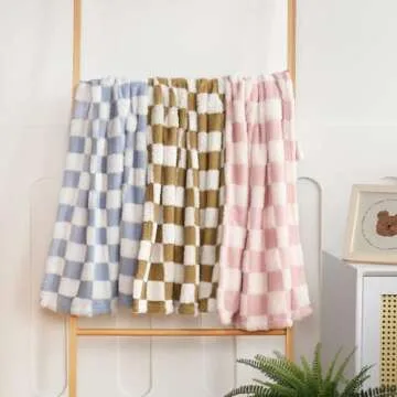 HOMRITAR Checkered Baby Blanket for Boys Girls Warm Cozy Reversible Checkerboard Toddlers Blanket, Fluffy Fuzzy Plush Lightweight Bed Blanket with Chessboard Grid Design 350GSM Baby Blue 30 x 40 Inch