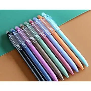 GANSSIA Vintage 9 Colors Erasable Gel Ink Pens 0.5mm Point Assorted Erasable Gel Pen Retractable for Writing Drawing Coloring Art Pack of 9PCS