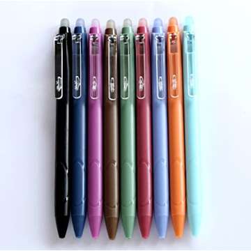 GANSSIA Vintage 9 Colors Erasable Gel Ink Pens 0.5mm Point Assorted Erasable Gel Pen Retractable for Writing Drawing Coloring Art Pack of 9PCS