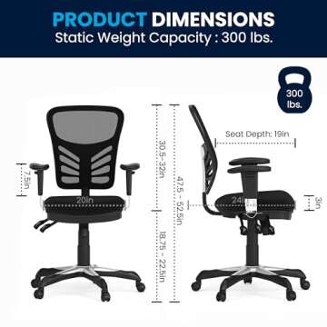 Flash Furniture Nicholas Mid-Back Swivel Office and Gaming Chair, Ergonomic Mesh Office Chair with Adjustable Lumbar Support and Height, Black