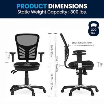 Flash Furniture Nicholas Mid-Back Swivel Office and Gaming Chair, Ergonomic Mesh Office Chair with Adjustable Lumbar Support and Height, Black