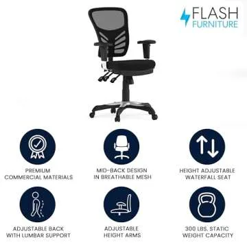 Flash Furniture Nicholas Mid-Back Swivel Office and Gaming Chair, Ergonomic Mesh Office Chair with Adjustable Lumbar Support and Height, Black