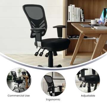 Flash Furniture Nicholas Mid-Back Swivel Office and Gaming Chair, Ergonomic Mesh Office Chair with Adjustable Lumbar Support and Height, Black