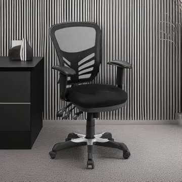 Flash Furniture Nicholas Mid-Back Swivel Office and Gaming Chair, Ergonomic Mesh Office Chair with Adjustable Lumbar Support and Height, Black